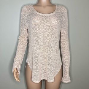 Lush Light Pink White Thin Long Sleeved Sweater with Sheer Back Size XL